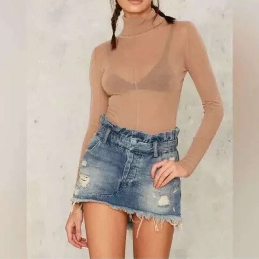 ONE TEASPOON Le Cult Mini Distressed Skirt Blue Buoy‎ Size 25